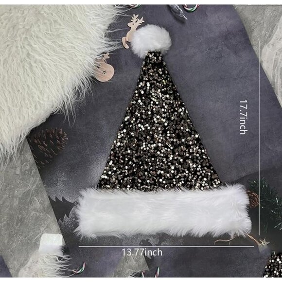 Ausejopeac 2PACK Black Christmas Hat for Adults, Personalized Sequin Santa Hat - Picture 6 of 6